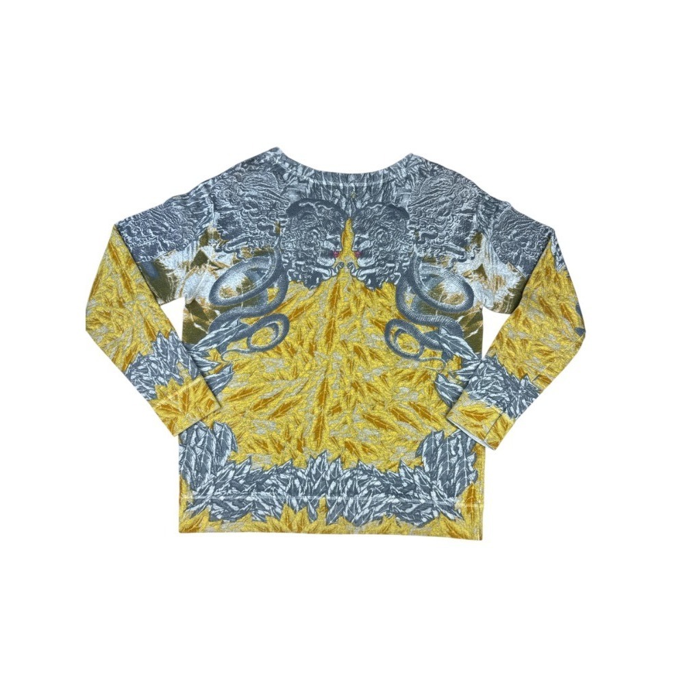 H&M Ornate Scarf Print Sweater Medium Gray Yellow Baroque Crewneck Pullover